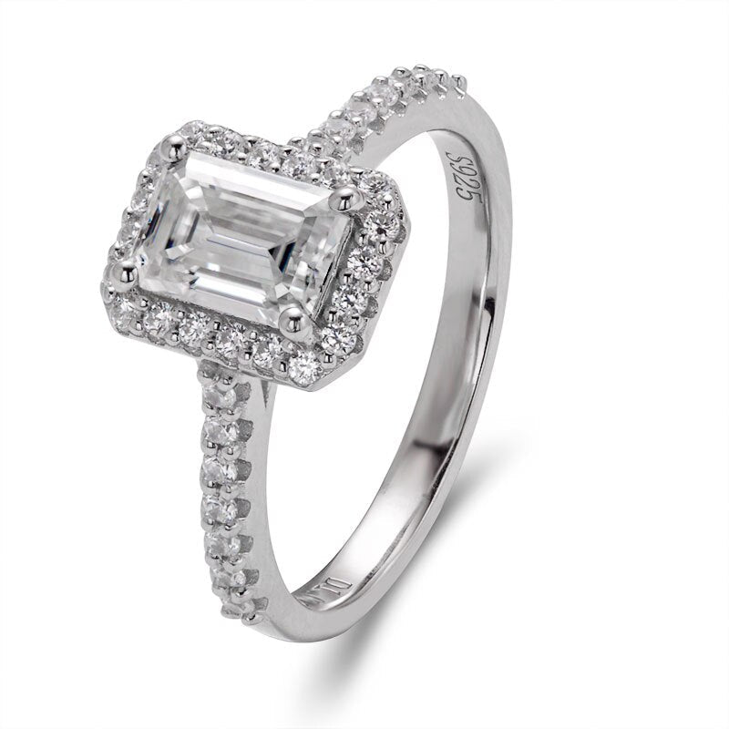 Emerald Cut Moissanite Halo Ring - Premium Jewelry from Dazzling Delights - Just $80.96! Shop now at Dazzling Delights