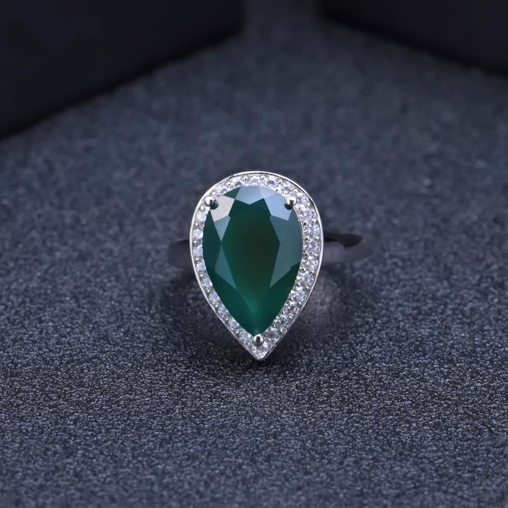 "The Enchanted Forest" 15x10mm Pear Cut Green Agate Halo Ring - Premium Jewelry from Dazzling Delights - Just $74.95! Shop now at Dazzling Delights