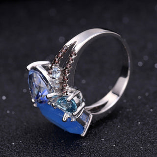 "Mystic Dreams" Natural Aqua Blue Calcedony and Topaz Geometric Ring - Premium Jewelry from Dazzling Delights - Just $165.95! Shop now at Dazzling Delights