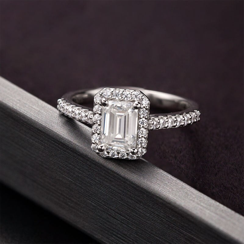 Emerald Cut Moissanite Halo Ring - Premium Jewelry from Dazzling Delights - Just $80.96! Shop now at Dazzling Delights