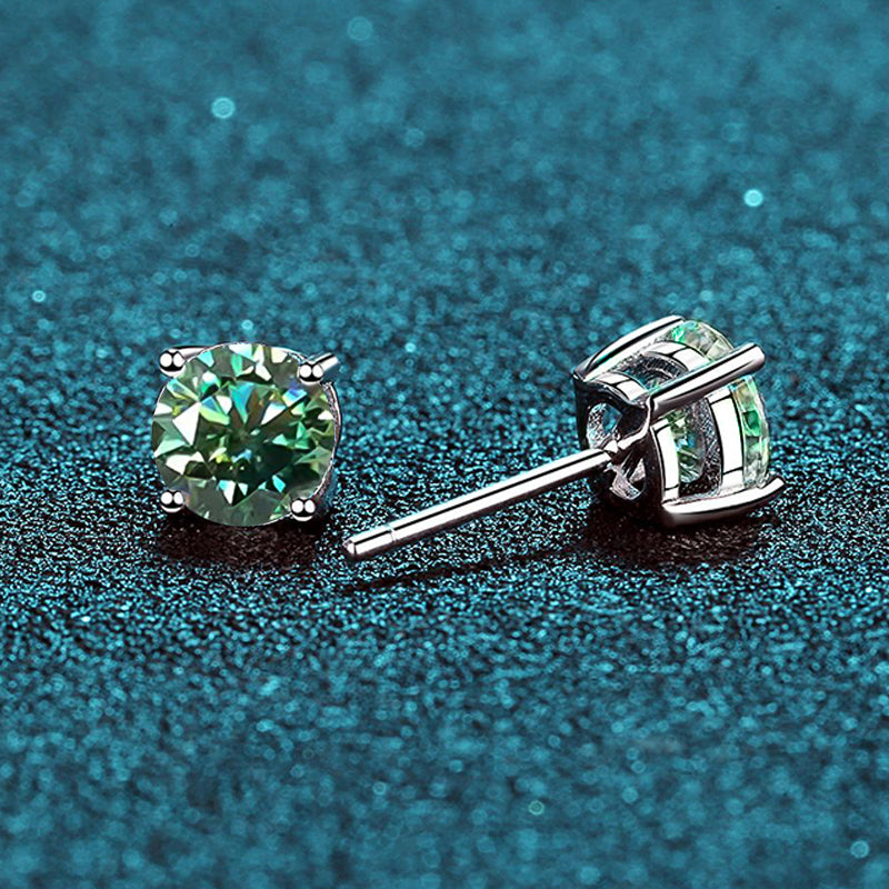 Round Brilliant Cut Blue-Green Moissanite 4-Claw Stud Earrings - Premium Jewelry from Dazzling Delights - Just $64.46! Shop now at Dazzling Delights