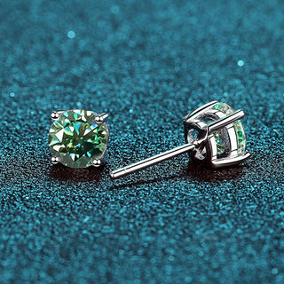 Round Brilliant Cut Blue-Green Moissanite 4-Claw Stud Earrings - Premium Jewelry from Dazzling Delights - Just $85.95! Shop now at Dazzling Delights