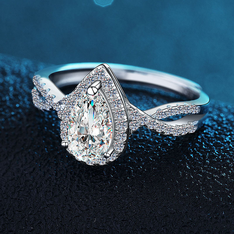 Pear Cut Moissanite Halo Ring - Premium Jewelry from Dazzling Delights - Just $89.96! Shop now at Dazzling Delights