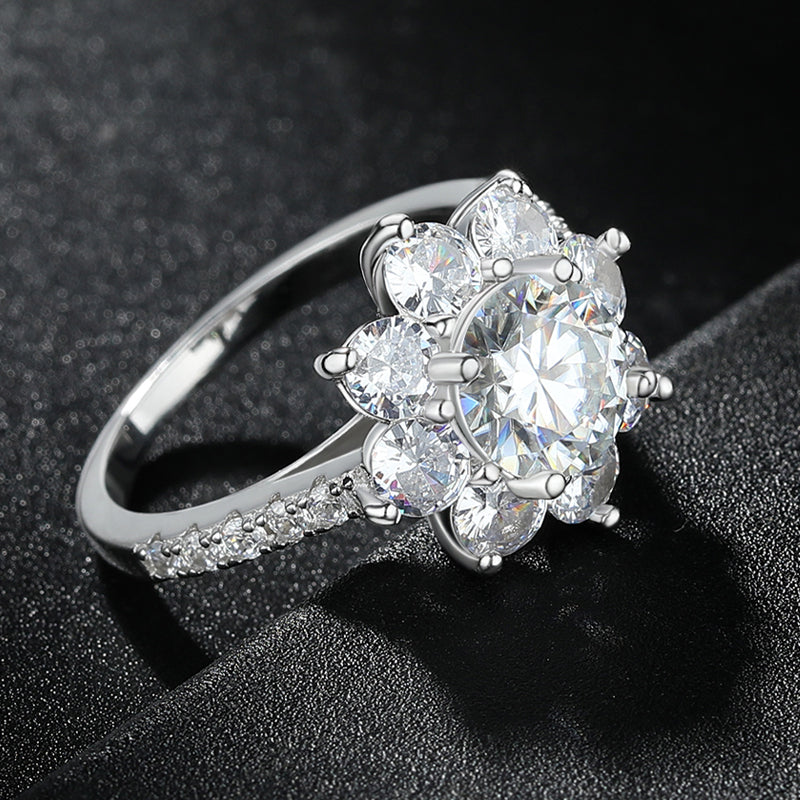 Round Brilliant Cut Moissanite Sunflower Halo Ring - Premium Jewelry from Dazzling Delights - Just $89.96! Shop now at Dazzling Delights