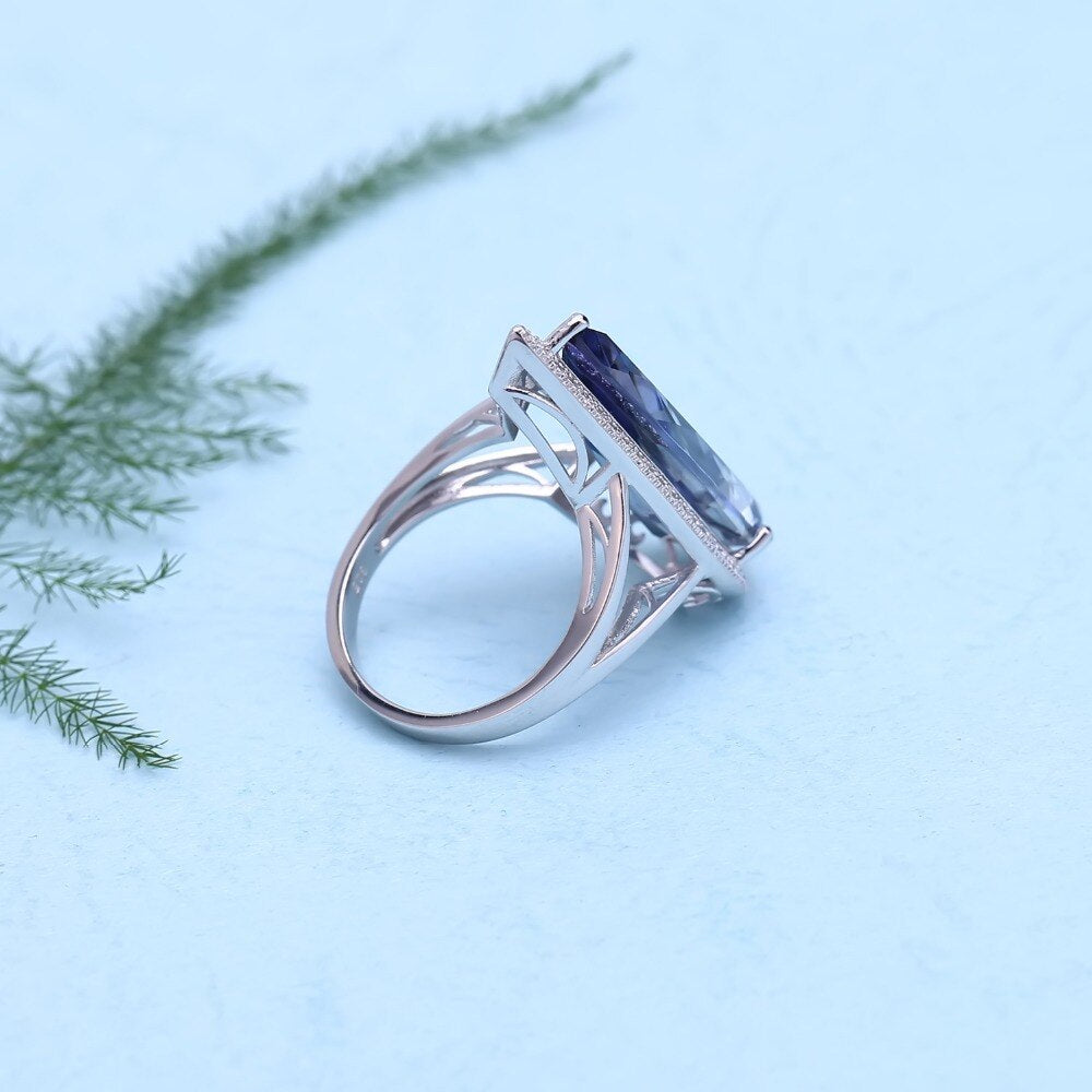 "The Oceanic Tear" 11.5ct Pear Cut Iolite Blue Mystic Quartz Halo Ring - Premium Jewelry from Dazzling Delights - Just $75.71! Shop now at Dazzling Delights