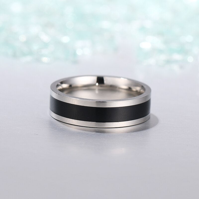 Silver Titanium Wedding Ring with Black Inlay - Premium Jewelry from Dazzling Delights - Just $25.46! Shop now at Dazzling Delights