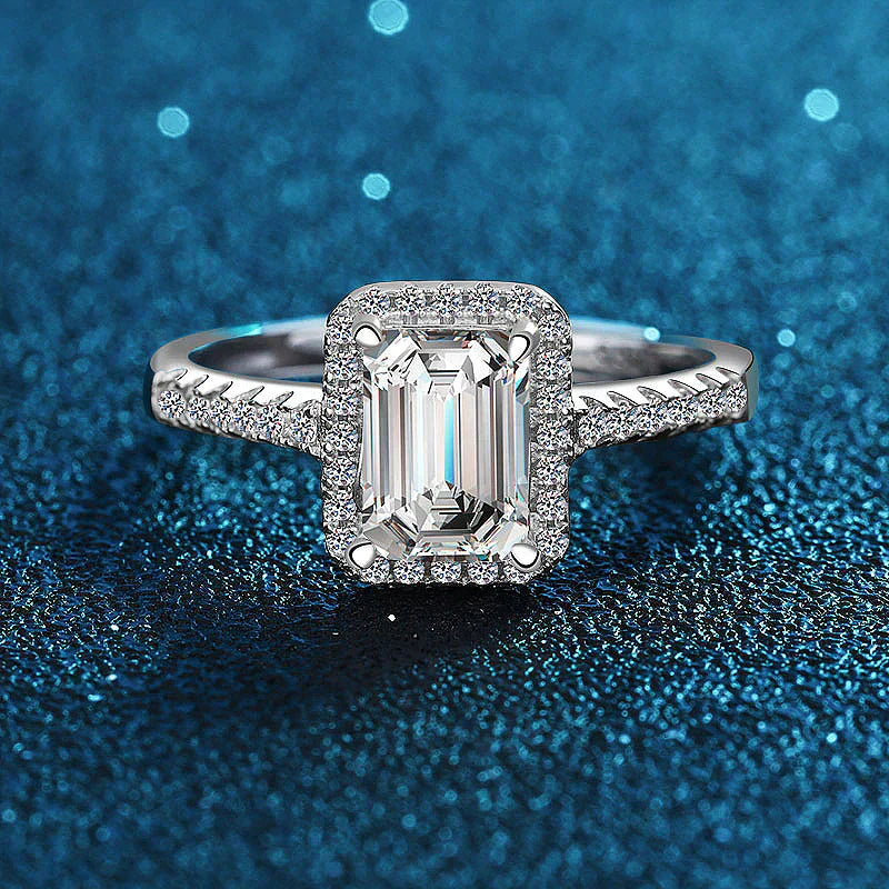 Emerald Cut Moissanite Halo Ring - Premium Jewelry from Dazzling Delights - Just $80.96! Shop now at Dazzling Delights