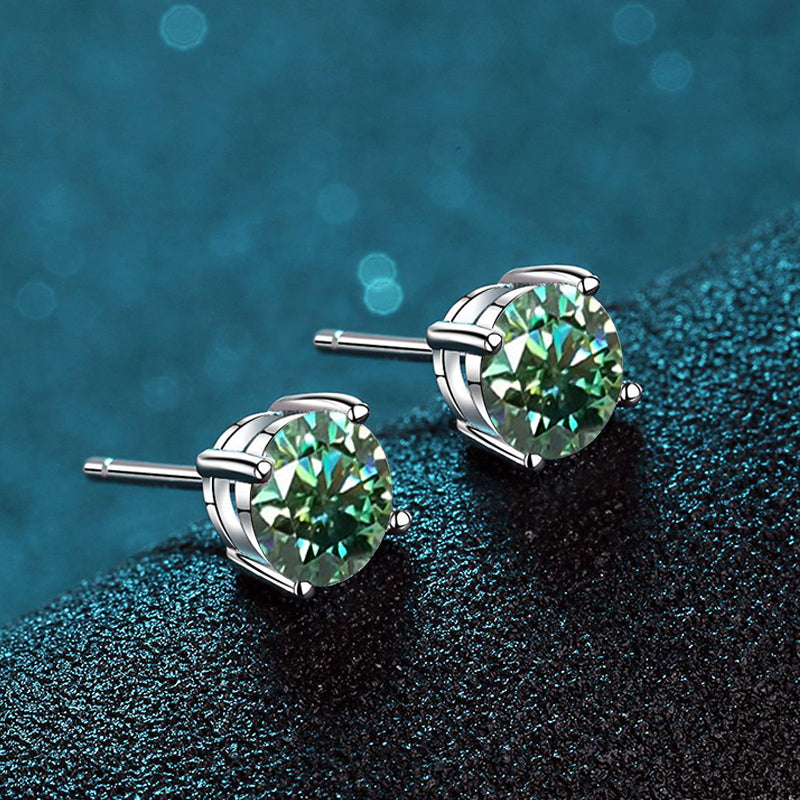 Round Brilliant Cut Blue-Green Moissanite 4-Claw Stud Earrings - Premium Jewelry from Dazzling Delights - Just $64.46! Shop now at Dazzling Delights