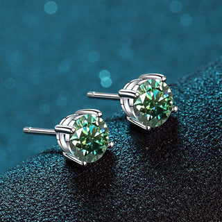 Round Brilliant Cut Blue-Green Moissanite 4-Claw Stud Earrings - Premium Jewelry from Dazzling Delights - Just $85.95! Shop now at Dazzling Delights