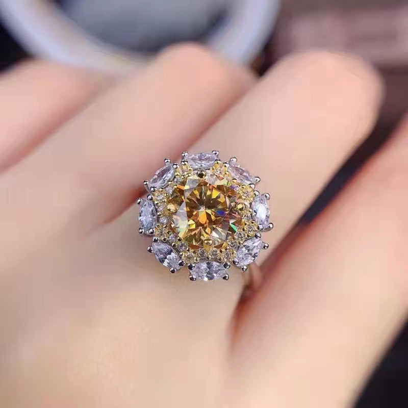 2ct Yellow Round Brilliant Cut Moissanite Marquise Halo Ring - Premium Jewelry from Dazzling Delights - Just $176.96! Shop now at Dazzling Delights