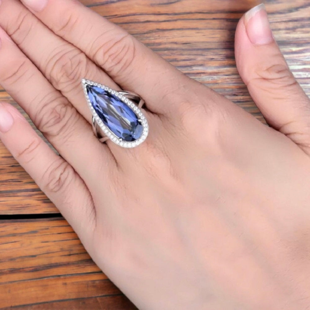 "The Oceanic Tear" 11.5ct Pear Cut Iolite Blue Mystic Quartz Halo Ring - Premium Jewelry from Dazzling Delights - Just $75.71! Shop now at Dazzling Delights