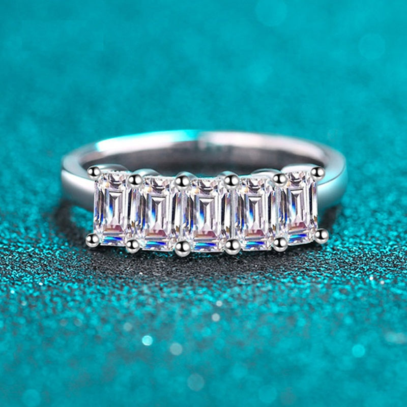 Emerald cut 5 hot sale stone ring