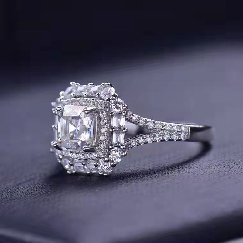 Asscher Cut Moissanite Halo Ring - Premium Jewelry from Dazzling Delights - Just $122.21! Shop now at Dazzling Delights