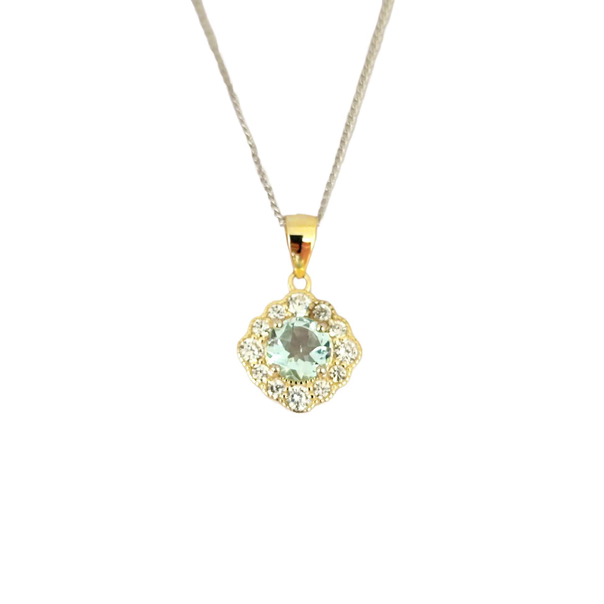 6mm Round Cut Aquamarine Halo Pendant Necklace - Premium Jewelry from Dazzling Delights - Just $56.21! Shop now at Dazzling Delights