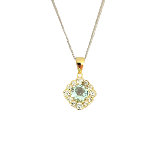 6mm Round Cut Aquamarine Halo Pendant Necklace - Premium Jewelry from Dazzling Delights - Just $56.21! Shop now at Dazzling Delights