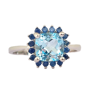 Cushion Cut Sky Blue Topaz and Sapphire Halo Ring - Premium Jewelry from Dazzling Delights - Just $46.88! Shop now at Dazzling Delights