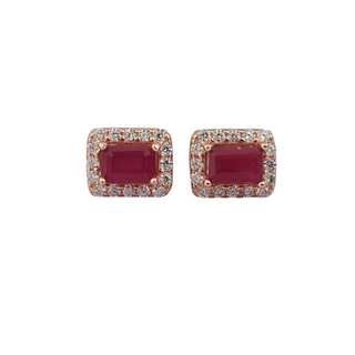 6x4mm Emerald Cut Ruby Halo Earrings - Premium Jewelry from Dazzling Delights - Just $50.62! Shop now at Dazzling Delights