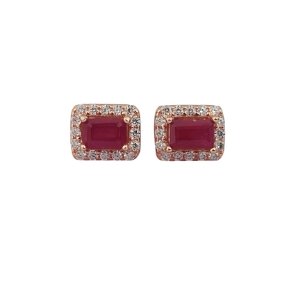 6x4mm Emerald Cut Ruby Halo Earrings - Premium Jewelry from Dazzling Delights - Just $83.95! Shop now at Dazzling Delights