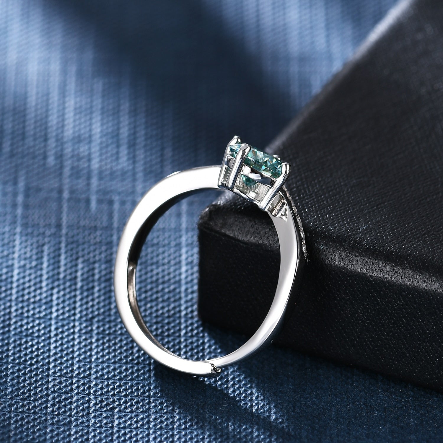 1.0Ct 6.5mm Round Brilliant Cut Green Moissanite V Band Adjustable Ring - Premium Jewelry from Dazzling Delights - Just $107.95! Shop now at Dazzling Delights