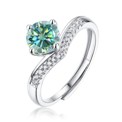 1.0Ct 6.5mm Round Brilliant Cut Green Moissanite V Band Adjustable Ring - Premium Jewelry from Dazzling Delights - Just $80.96! Shop now at Dazzling Delights