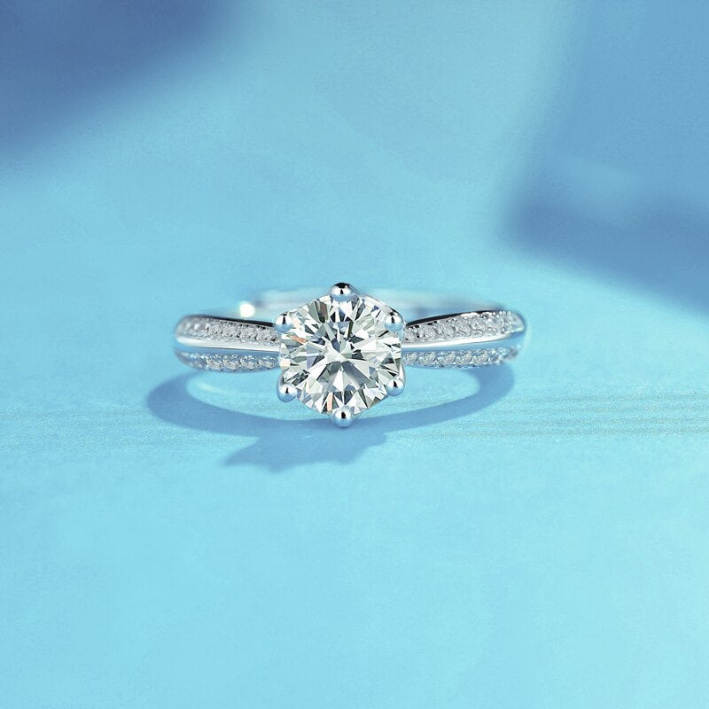 1.0Ct 6.5mm Round Brilliant Cut Adjustable Moissanite 6 Prong Side Stone Ring - Premium Jewelry from Dazzling Delights - Just $94.95! Shop now at Dazzling Delights