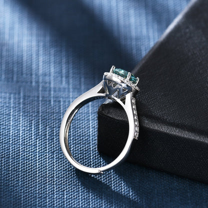 1ct 6.5mm Green Moissanite 4 Claw Halo Adjustable Ring - Premium Jewelry from Dazzling Delights - Just $80.96! Shop now at Dazzling Delights