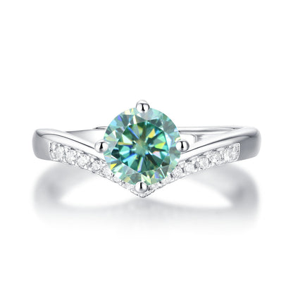 1.0Ct 6.5mm Round Brilliant Cut Green Moissanite V Band Adjustable Ring - Premium Jewelry from Dazzling Delights - Just $107.95! Shop now at Dazzling Delights