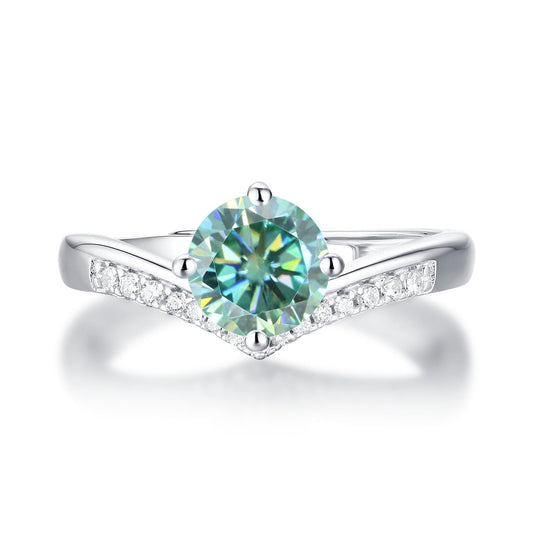 1.0Ct 6.5mm Round Brilliant Cut Green Moissanite V Band Adjustable Ring - Premium Jewelry from Dazzling Delights - Just $80.96! Shop now at Dazzling Delights