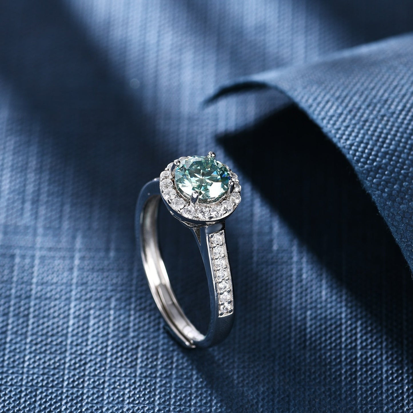 1ct 6.5mm Green Moissanite 4 Claw Halo Adjustable Ring - Premium Jewelry from Dazzling Delights - Just $80.96! Shop now at Dazzling Delights