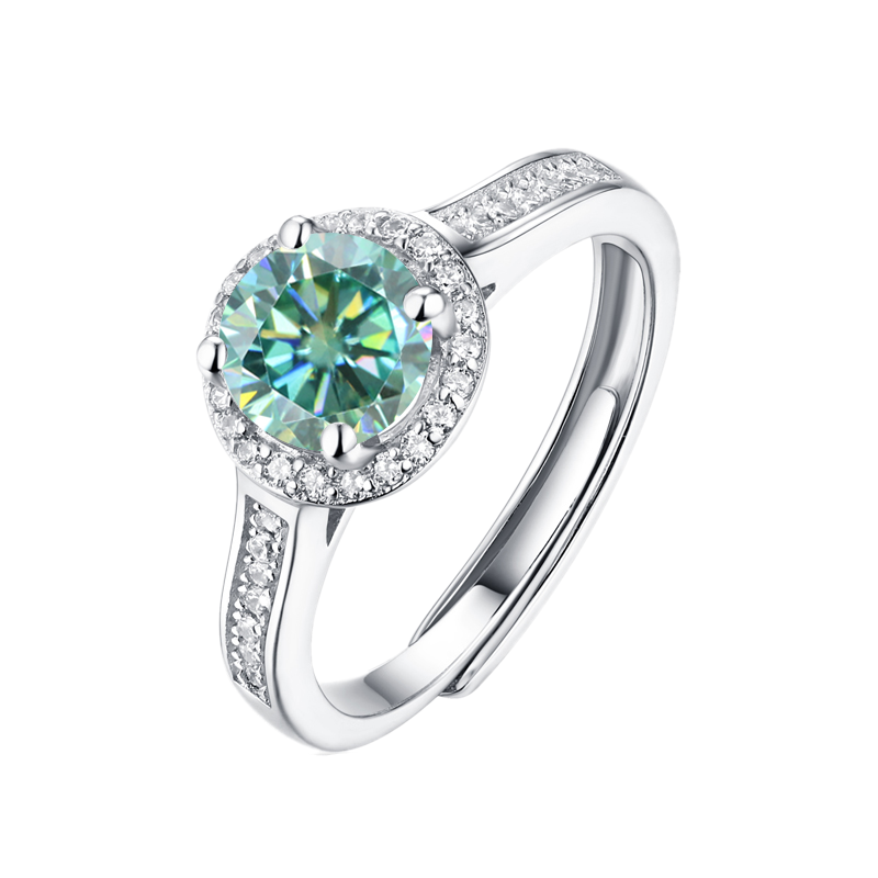 1ct 6.5mm Green Moissanite 4 Claw Halo Adjustable Ring - Premium Jewelry from Dazzling Delights - Just $80.96! Shop now at Dazzling Delights