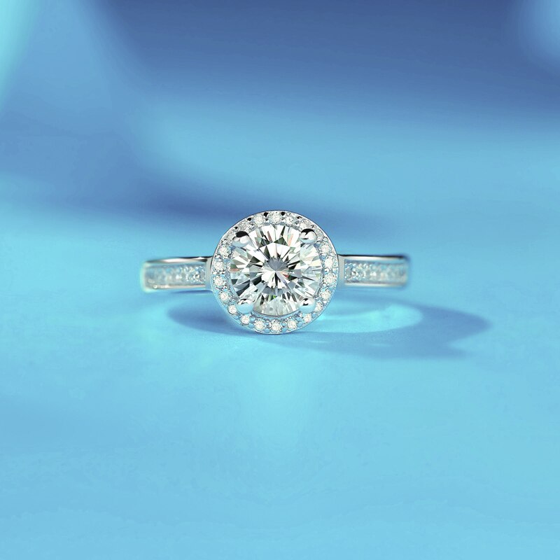 1ct 6.5mm Moissanite 4 Claw Halo Adjustable Ring - Premium Jewelry from Dazzling Delights - Just $72.71! Shop now at Dazzling Delights