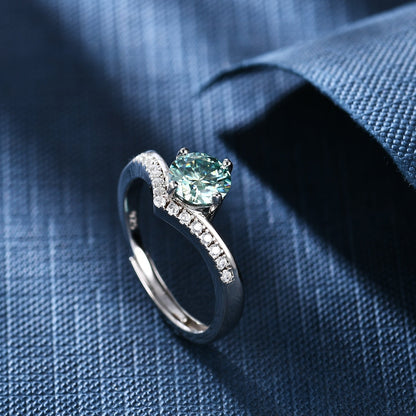 1.0Ct 6.5mm Round Brilliant Cut Green Moissanite V Band Adjustable Ring - Premium Jewelry from Dazzling Delights - Just $80.96! Shop now at Dazzling Delights