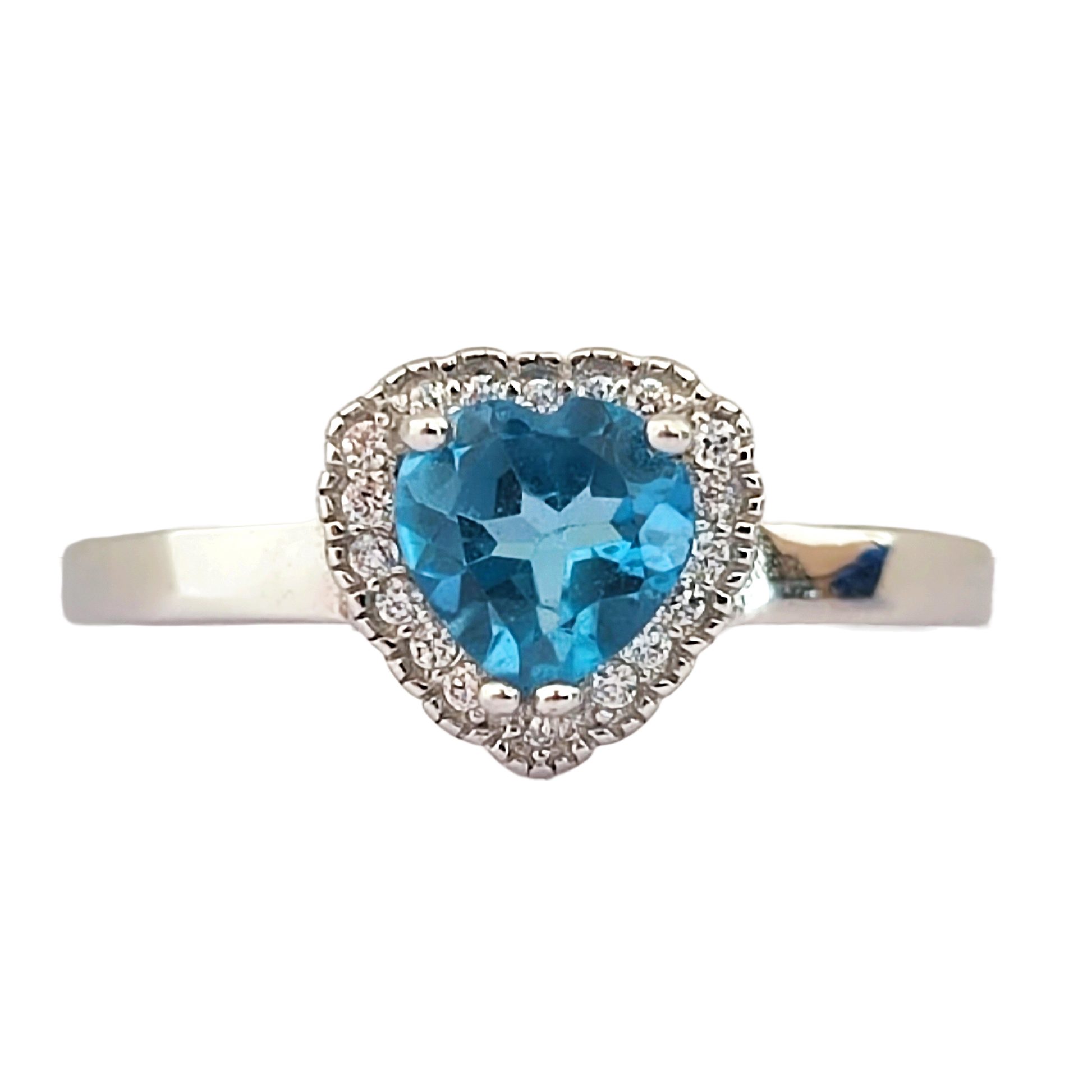 Heart Cut Swiss Blue Topaz and White Topaz Halo Ring - Premium Jewelry from Dazzling Delights - Just $76.95! Shop now at Dazzling Delights