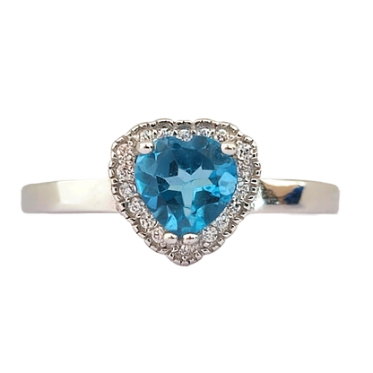 Heart Cut Swiss Blue Topaz and White Topaz Halo Ring - Premium Jewelry from Dazzling Delights - Just $57.71! Shop now at Dazzling Delights