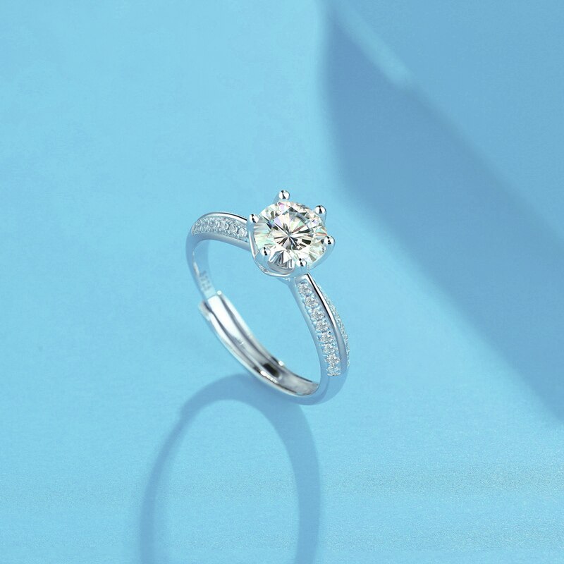 1.0Ct 6.5mm Round Brilliant Cut Adjustable Moissanite 6 Prong Side Stone Ring - Premium Jewelry from Dazzling Delights - Just $94.95! Shop now at Dazzling Delights