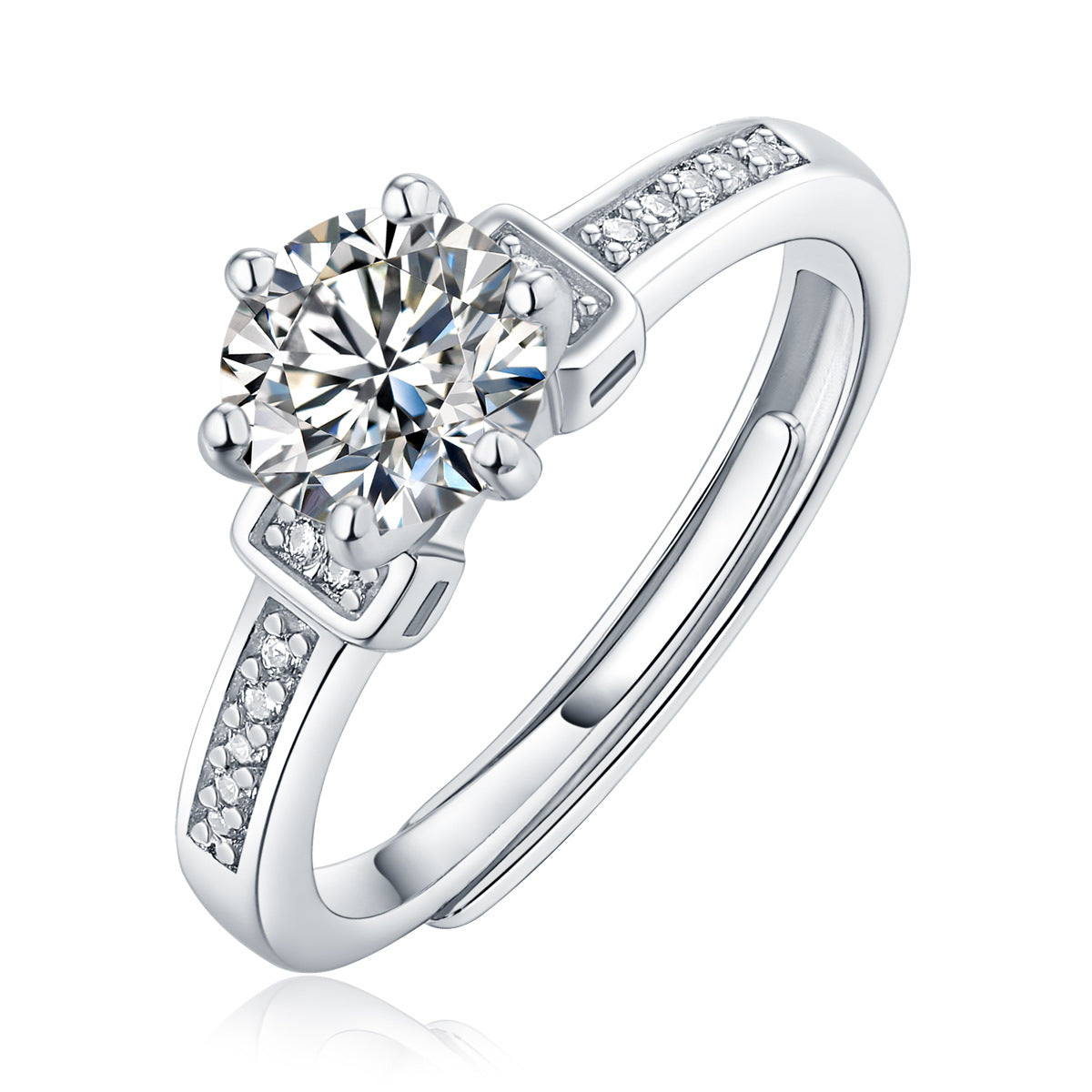 1.0Ct 6.5mm Round Brilliant Cut Adjustable Moissanite Side Stone Ring - Premium Jewelry from Dazzling Delights - Just $72.71! Shop now at Dazzling Delights