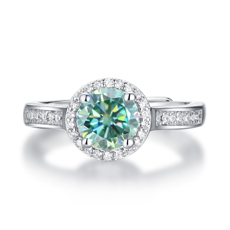 1ct 6.5mm Green Moissanite 4 Claw Halo Adjustable Ring - Premium Jewelry from Dazzling Delights - Just $80.96! Shop now at Dazzling Delights