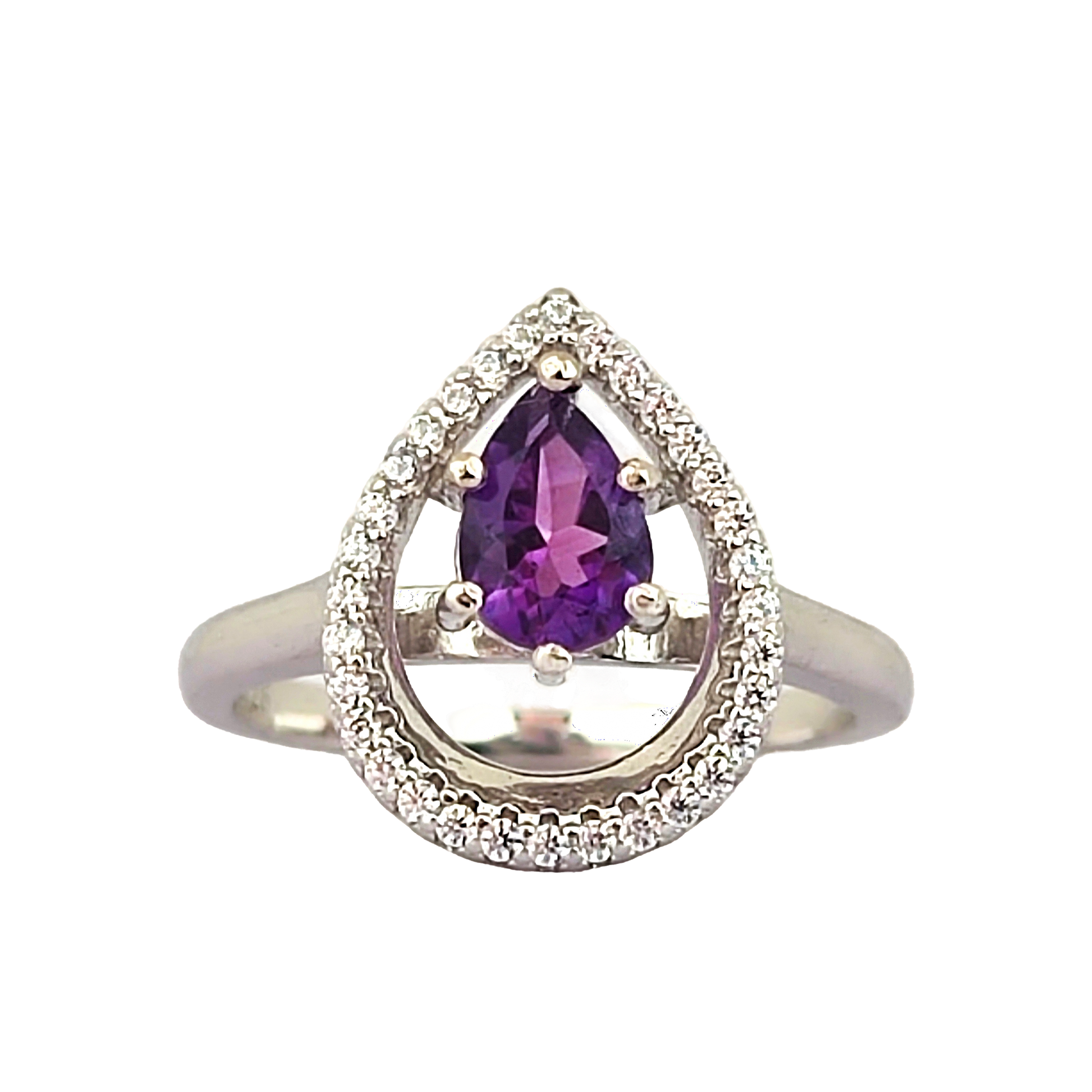 7x5mm Pear Cut Amethyst Halo Ring - Premium Jewelry from Dazzling Delights - Just $57.71! Shop now at Dazzling Delights