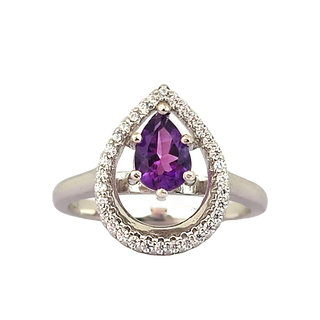 7x5mm Pear Cut Amethyst Halo Ring - Premium Jewelry from Dazzling Delights - Just $46.88! Shop now at Dazzling Delights