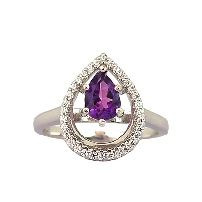 7x5mm Pear Cut Amethyst Halo Ring - Premium Jewelry from Dazzling Delights - Just $57.71! Shop now at Dazzling Delights