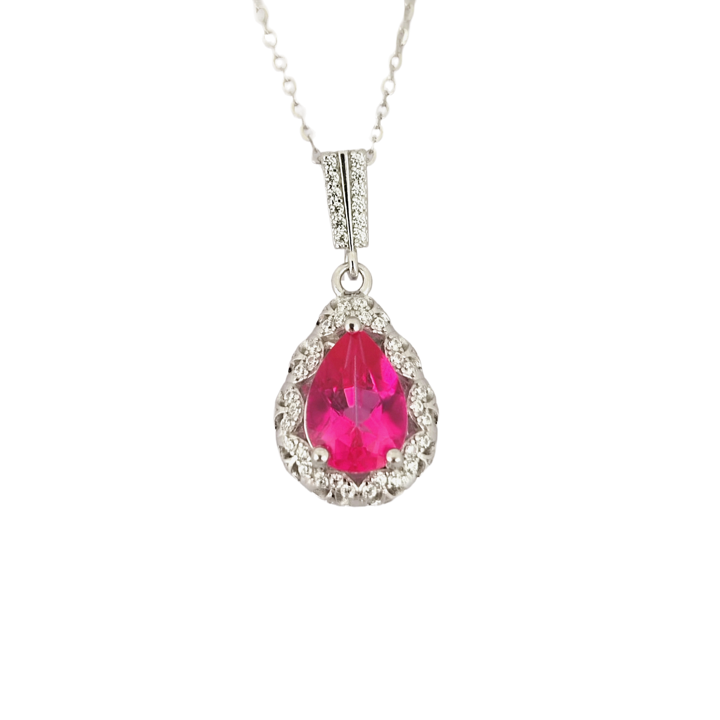 Pear Cut Pink Topaz Halo Pendant Necklace - Premium Jewelry from Dazzling Delights - Just $61.95! Shop now at Dazzling Delights