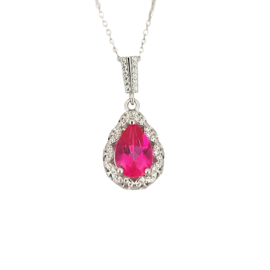 Pear Cut Pink Topaz Halo Pendant Necklace - Premium Jewelry from Dazzling Delights - Just $46.46! Shop now at Dazzling Delights